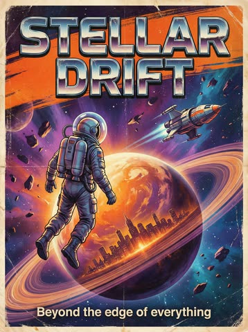 Retro fantastik plakat «STELLAR DRIFT»