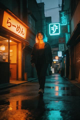 Neon Tokio koʻchasidagi portret